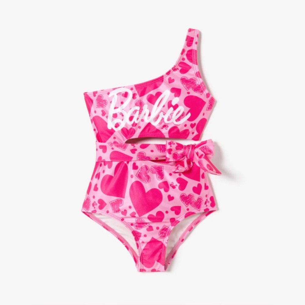 Women Barbie Heart-shaped Hot Pink Heart One-Shoulder Swimsuit - Picture 5 of 9